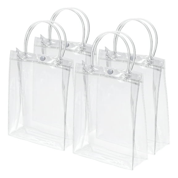 Clear Gift Bags 9x6.7x2.8" Reusable Mini Plastic Gift Wrap Tote Bag with Handles, 50 Pack