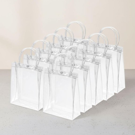 Clear PVC Gift Bags, Reusable Mini Transparent Plastic Gift Wrap Tote Bag with Handles for Shopping Party Wedding