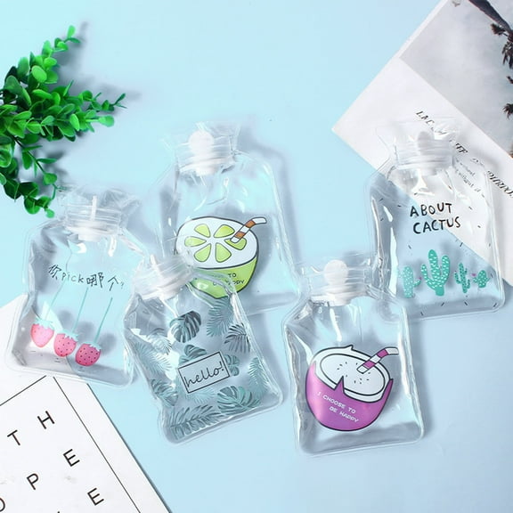 Clear PVC Hot Water Bag Cartoon Pattern Leak-proof Hot Cold Compress Pain Relief Winter Hand Feet Warmer Pouch Bottle Warm Gift