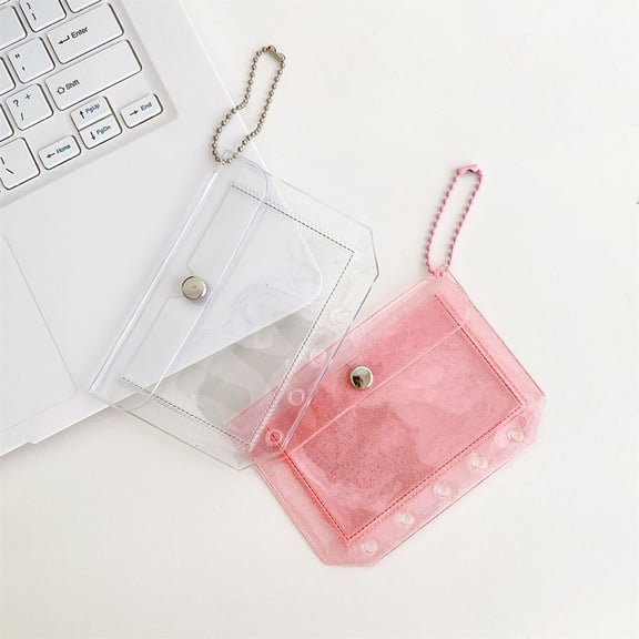 Clear PVC M5 Binder Card Holder Pouch With Snap Closure and Bead Chain for ID Cards, Bus Passes, and Student Binder Organization