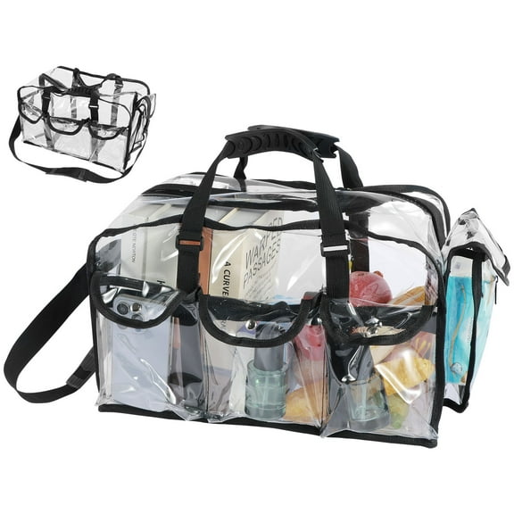 Clear PVC Makeup Bag with 4 External Pockets Wide Open Clear Makeup Organizer Bag Zippered Clear Cosmetics Bag Large