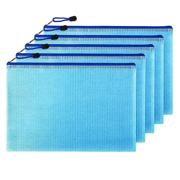 Clear PVC Mesh A4 Zipper Document Bags, Waterproof Large Capacity Office File Storage Pouches