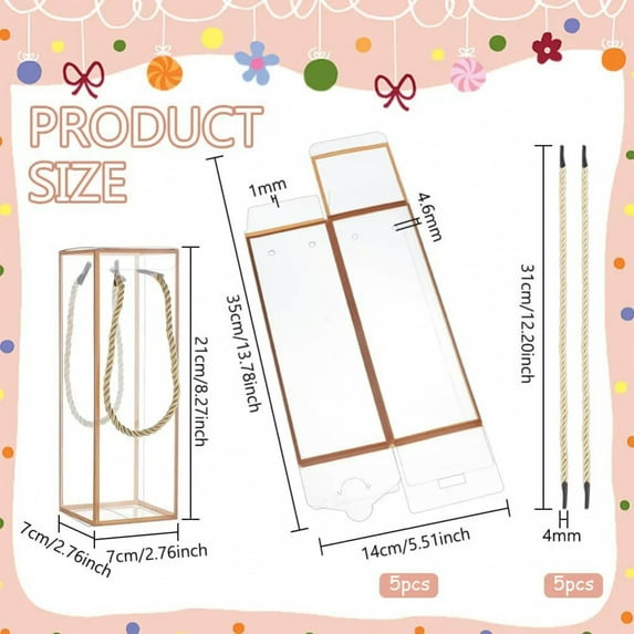 Clear PVC Plastic Favor Box, Rectangle Candy Box with Golden Borders and Cord for Bridal Birthday Gift Wrapping Packaging