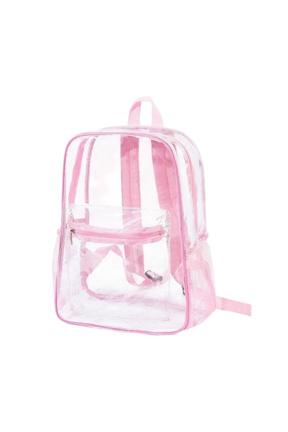 Clear PVC Rucksack 14.96" Waterproof Festival Bag Multi-pocket Large Capacity for Concert Work Travel (Pink)