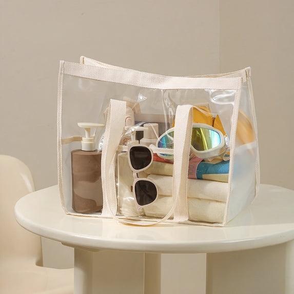 Clear PVC Stadium Approved Tote Bag with Pockets, 15.8 x 12.6 x 7.9 Inch Large Transparent Purse for Work, Beach, Travel & Events, 1 Count