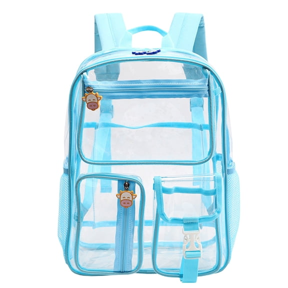 Clear PVC Stadium Approved Transparent Backpack, Heavy Duty Large Capacity See Through Bookbag For Women Men, Blue
