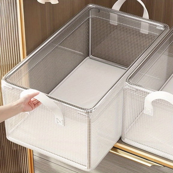Clear PVC Storage Basket with Steel Frame, Waterproof Foldable Underwear Organizer Bin for Closet, Bedroom, Dorm and Home