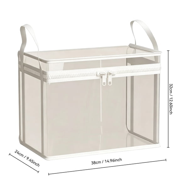 Clear PVC Storage Bin, Foldable Organizer Box, Zipper Handle Waterproof Container for Clothes Book Storage
