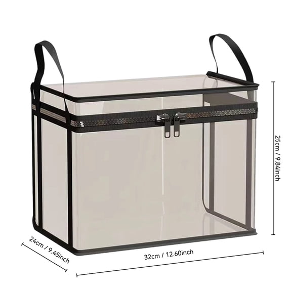 Clear PVC Storage Bin, Foldable Organizer Box, Zipper Handle Waterproof Container for Clothes Book Storage