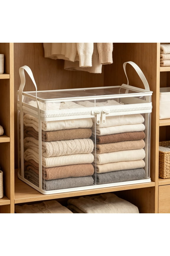 Clear PVC Storage Bins with Zipper, Foldable Waterproof Box for Clothes, Reinforced Handles, Space-Saving