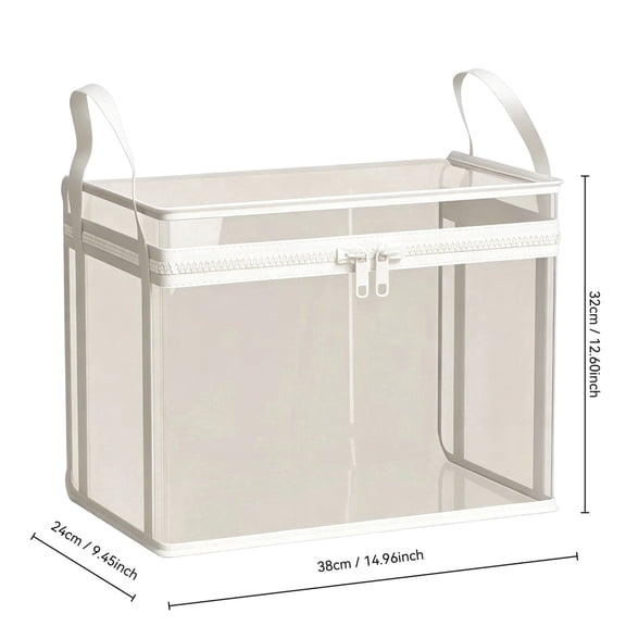 Clear PVC Storage Organizer Bin – Foldable Waterproof Storage Box with Zipper and Reinforced Handles for Clothes, Closet Organization, Dorm Room, Office and Moving