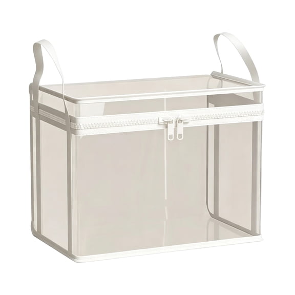 Large Clear PVC Storage Bin with Zipper and Reinforced Handles, Foldable Waterproof Clothes Storage Organizer for Closet, Dorm Room, Home, Office and Moving