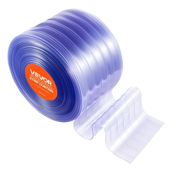 Clear PVC Strip Curtain Bulk Roll, 150' L x 12" W Ribbed Plastic Door Strips