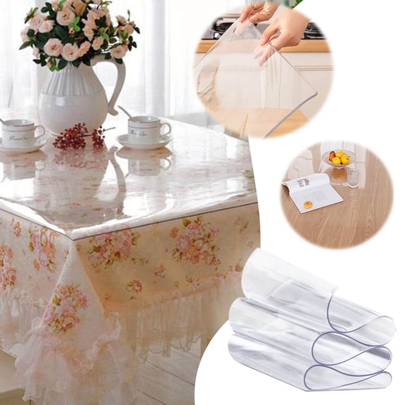 Clear PVC Table Cover Protector | Heat Resistant Washable Vinyl Tablecloth | Waterproof Non-Slip Desk Pad Mat for Dining Table, Kitchen, Wood Furniture, Writing Desk, Dresser Top Protection