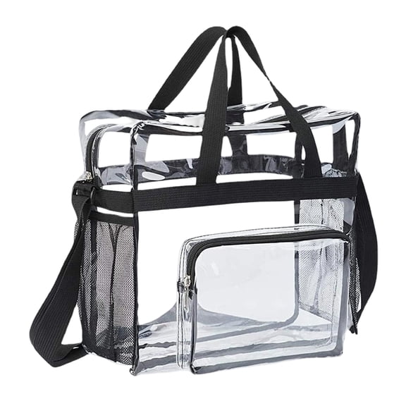 Clear PVC Tote Bag, Transparent Shoulder Bag with Front Pocket, Heavy-Duty See-Through Crossbody Bag for Work, Sports