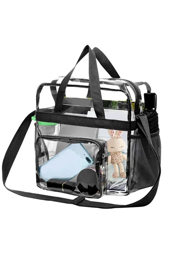 Clear PVC Tote Pack Bag Handbag Zip Purse Stadium Transparent Security Approved