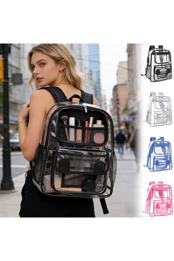 Clear PVC Transparent Backpack, Security Check Approved, Large Capacity Lightweight Durable Daypack, Water-Resistant for School Concert Game Travel Outdoor Events Daily Use, Red