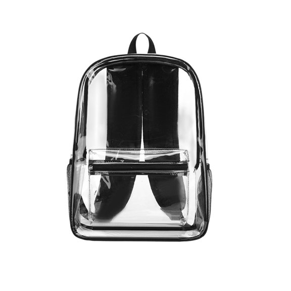 Clear PVC Transparent Backpack for School Security Check, Large Capacity Student Bookbag with Multiple Compartments for Laptops and Supplies in Black