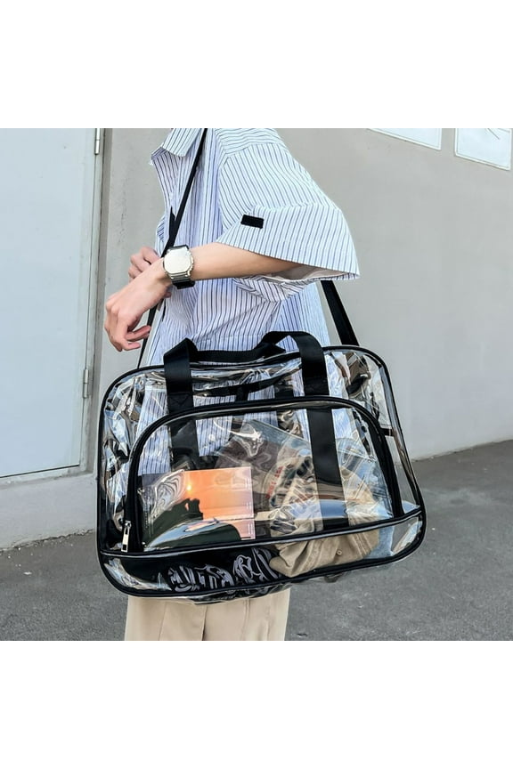 Clear PVC Travel Duffel Bag with Wet Dry Compartment, Transparent Gym Tote for Easy Packing – Large Capacity Overnight Shoulder Bag for Swimming Yoga Camping Airline Carry On