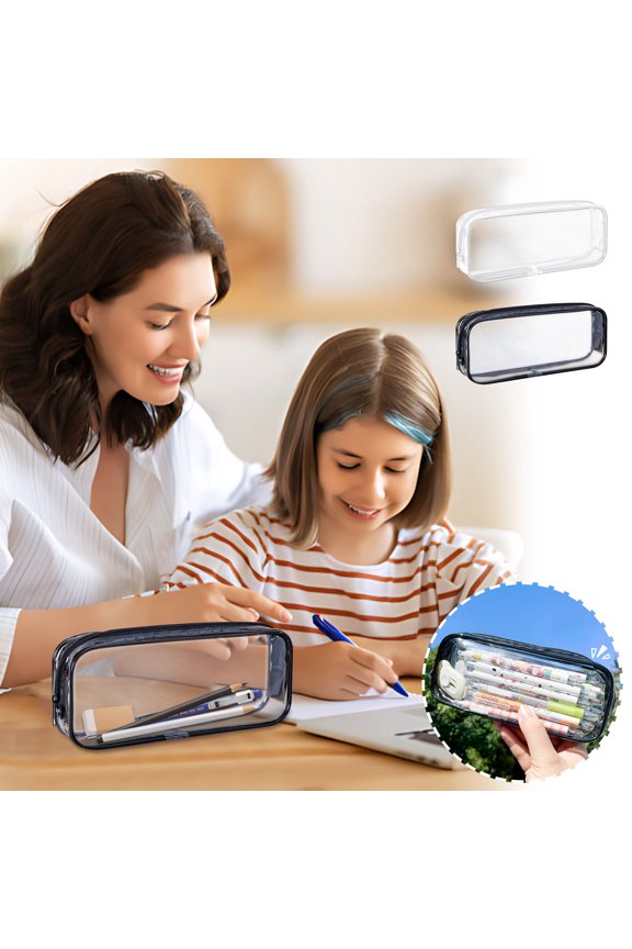 Clear PVC Zipper Pouch - Large Capacity Transparent Cosmetic Bag for Office Supplies/Travel Essentials