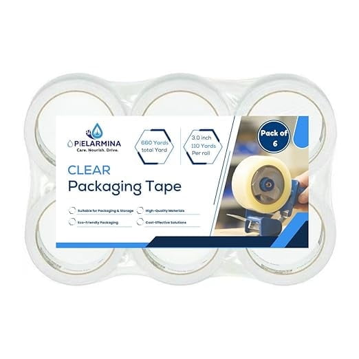 Clear Packing Tape 3" Wide x 110 Yards (330ft) x 2.5 Mil or 0.06 Mm Thick Heavy Duty Shipping Tape for Boxes & Moving, Strong Adhesive, Industrial Grade (Pack of 6, Total 660 Yards)