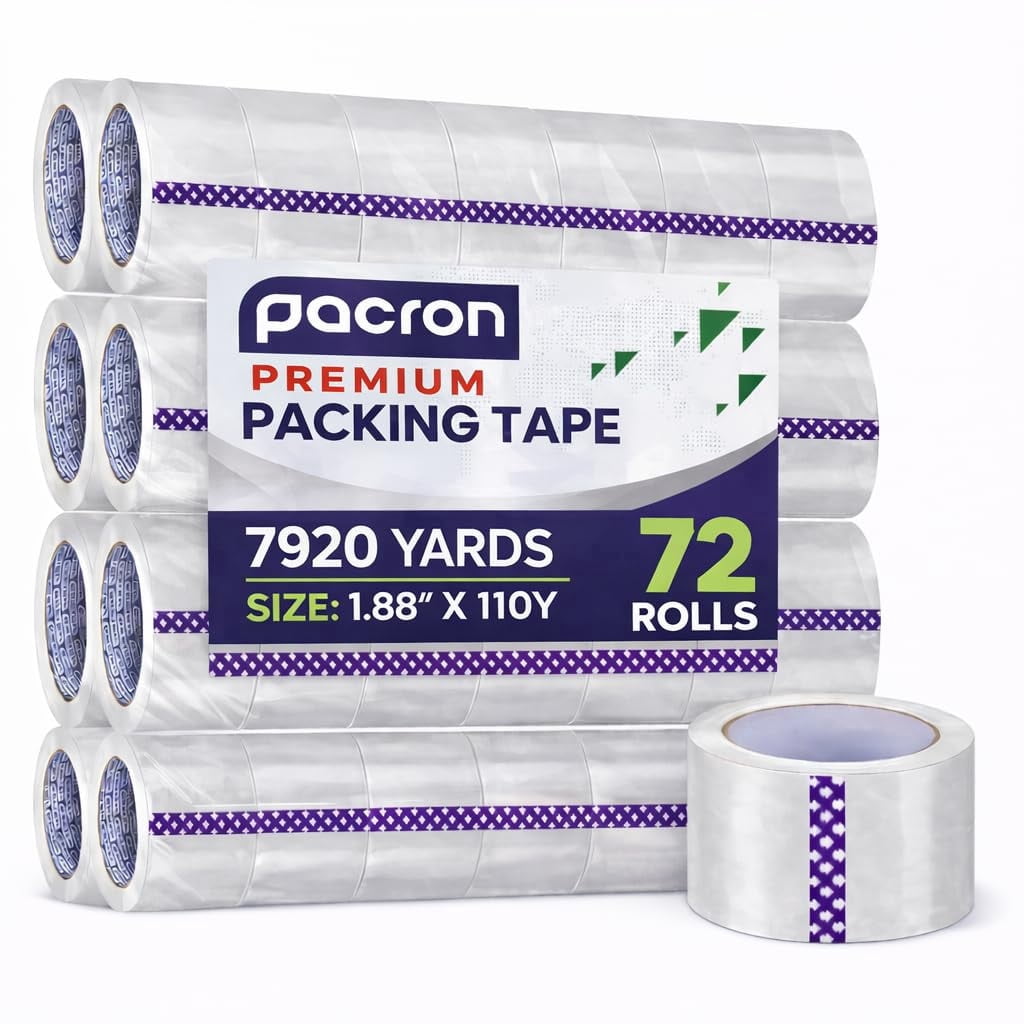 Pacron Clear Packing Tape, 72 Rolls, 1.88 in x 110 Yds - Heavy Duty Moving Tape for Packing, Storage & Mailing