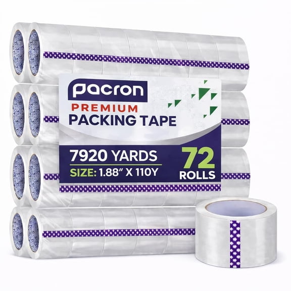 Pacron Clear Packing Tape, 72 Rolls, 1.88 in x 110 Yds - Heavy Duty Moving Tape for Packing, Storage & Mailing