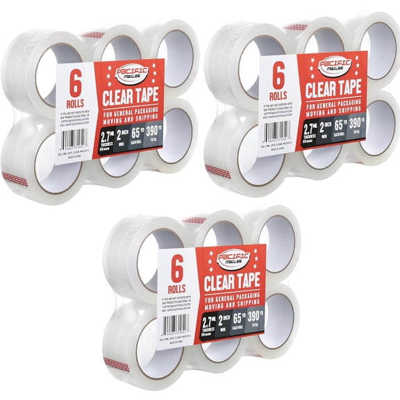 Clear Packing Tape, Heavy Duty Packaging Carton Tape for Shipping Packaing Moving Sealing, 2 Inch Wide, 2.7mil Thickness, 65 Yards Per Roll [Pack of 18]