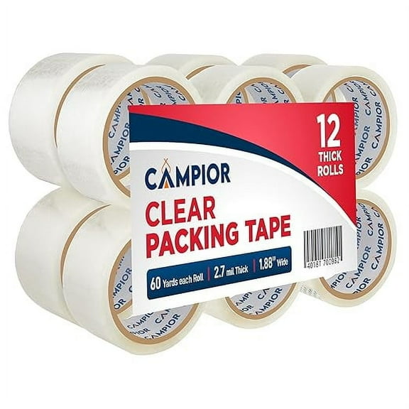 Clear Packing Tape - Heavy Duty Packaging Tape for Shipping, Packaging, and Sealing, 1.88In x 60 Yards, 2.7mil Thick, For Personal and Professional Use, Thick Clear Packing Tape, 12 Tape Rolls