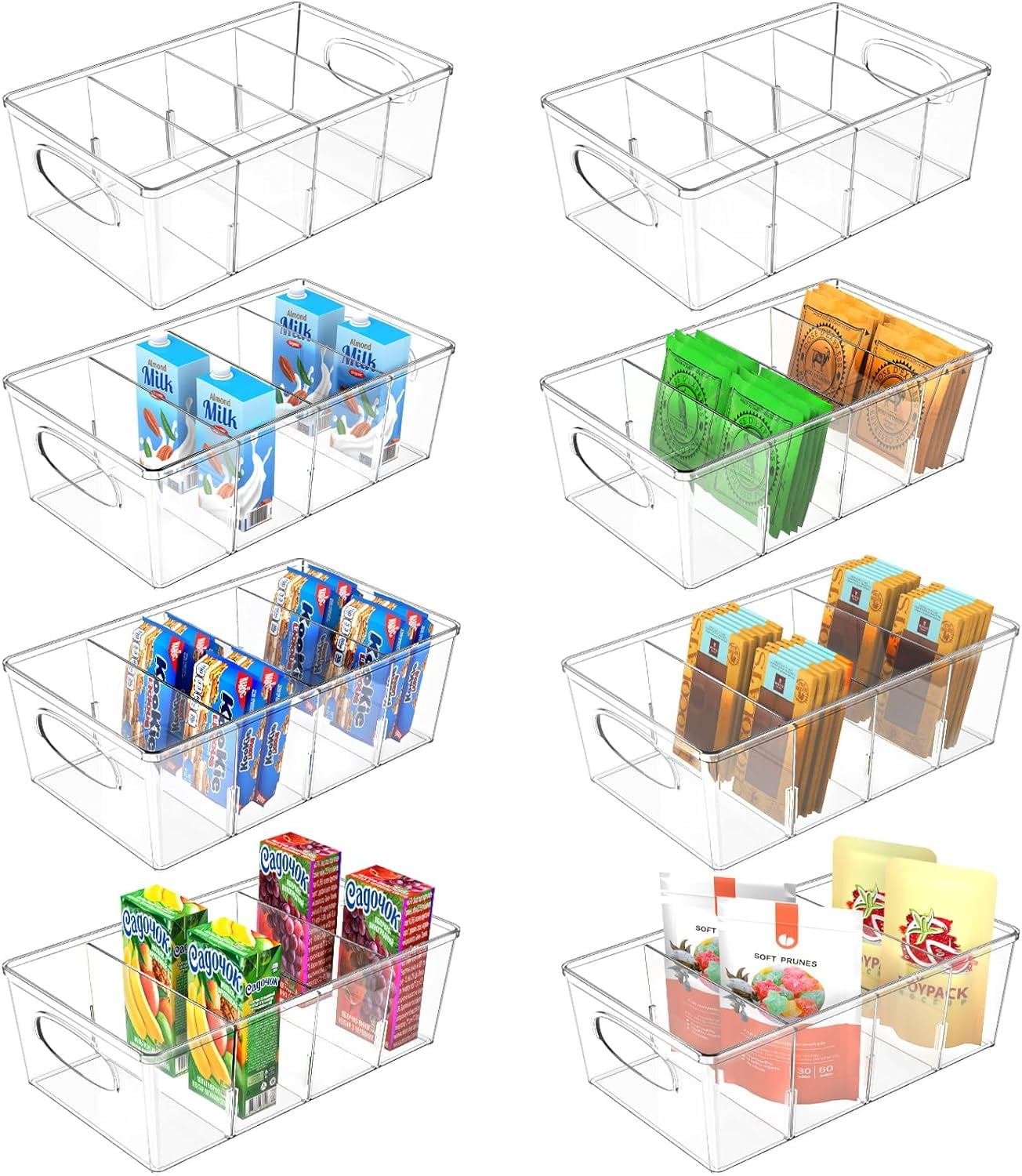 Clear Pantry Organization Bins 2 Pack Removable Dividers Plastic