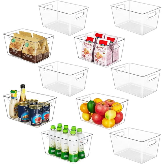 Clear Pantry Storage Organizer Bins  10 Pack Plastic Food Storage Bins with Handle for Kitchen Refrigerator  Freezer Cabinet Organization and Storage