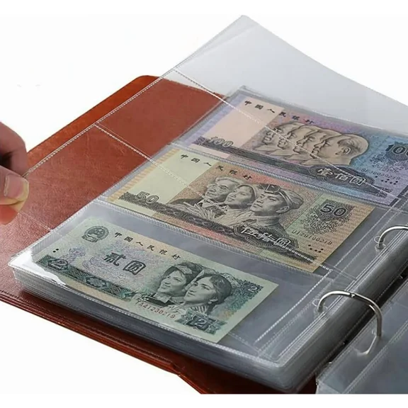 Clear Paper Bill Holder Stamp Coin Collector Loose Leaf Sheet Collecting Album Page 3 Pocket 10 Sheets