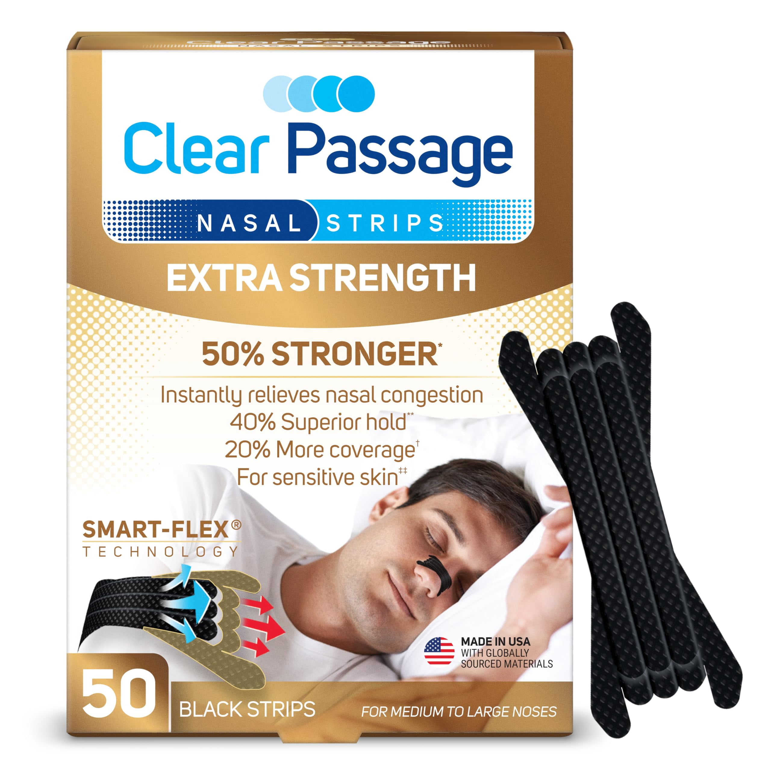 Clear Passage Extra Strength Nasal Strips 50 Ct, Nasal Dilators for Men