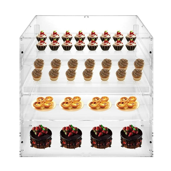 Clear Pastry Display Case Bread Box for Countertop, Transparent 3 Tier Acrylic Display Shelf with Safety Magnetic Lock & Screwdriver, Cake Cupcake Bread Storage Container Pantry Bakery