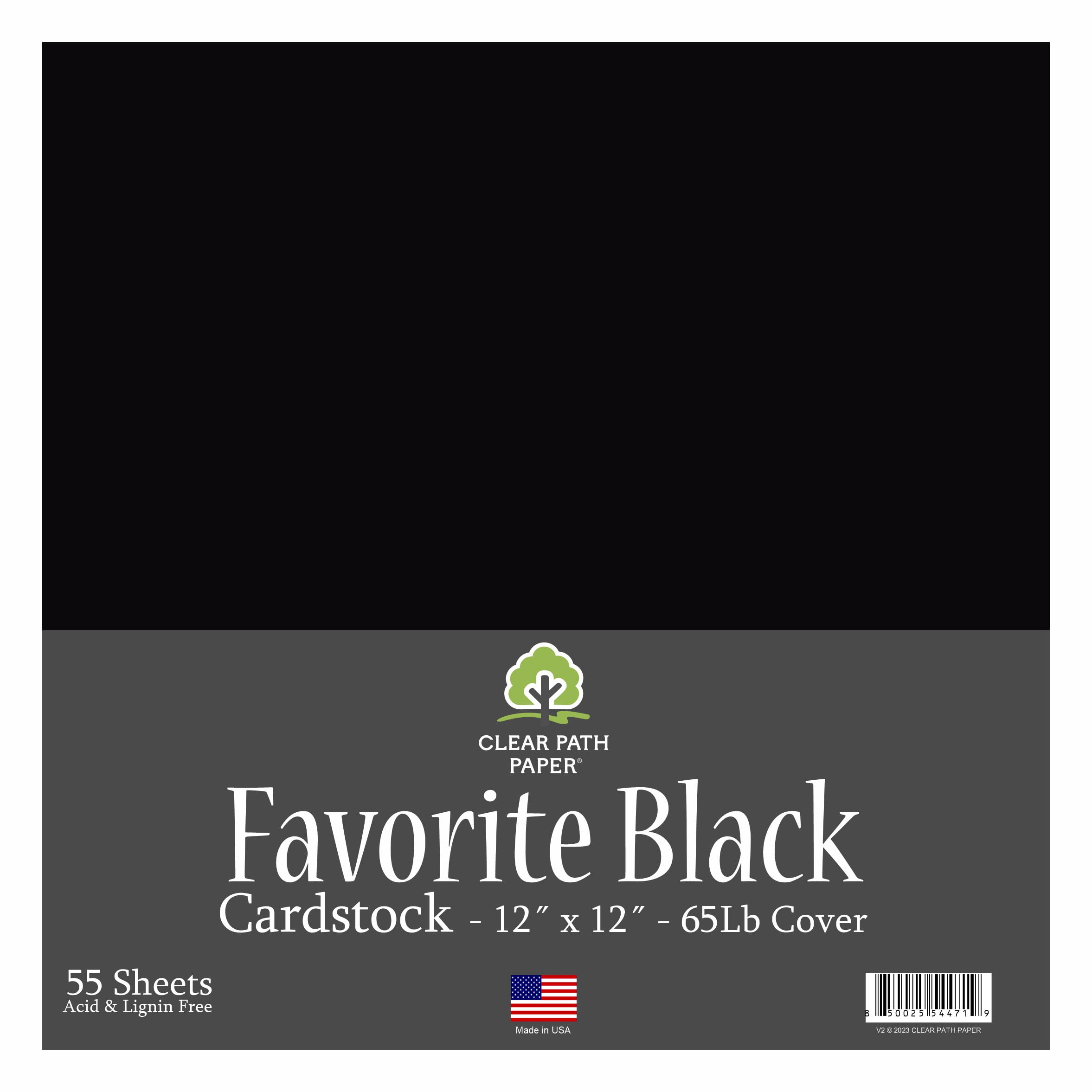 Clear Path Paper Favorites 12 x 12 inch Black Smooth Cardstock 65lb Cover (55 Sheets)