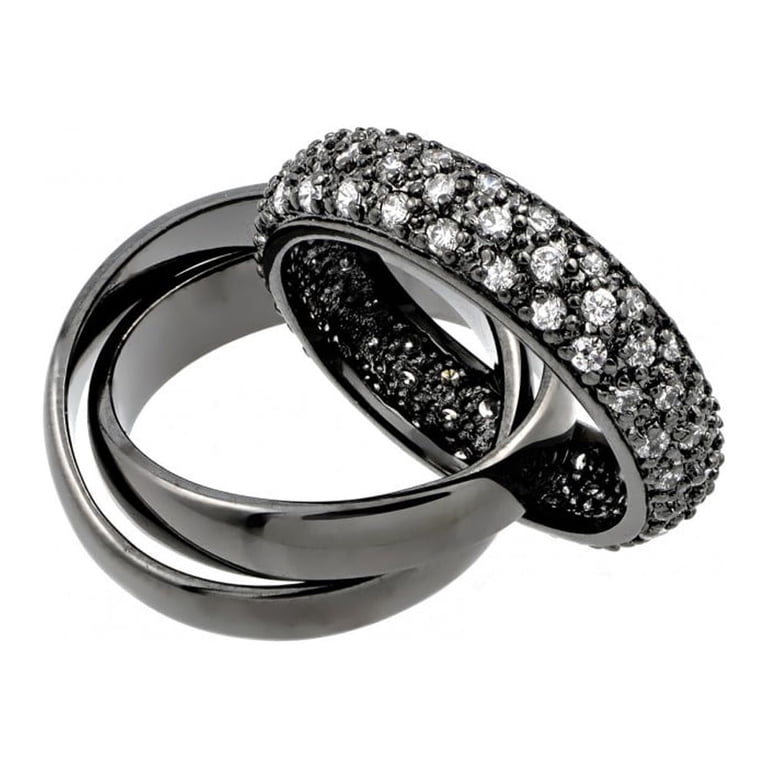 Clear Pave Set Cubic Zieconia Intertwined Bands Ring Black Rhodium 