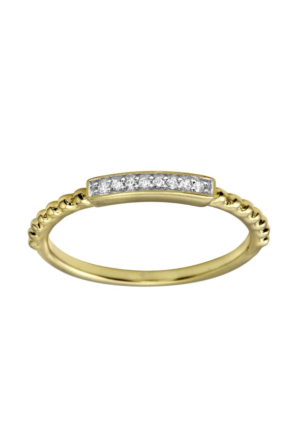 Clear Pave Set Cubic Zirconia Bar Ring Gold-Tone Plated Sterling Silver Size 6