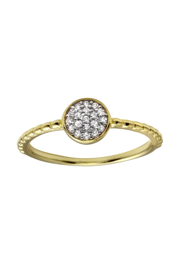Clear Pave Set Cubic Zirconia Circle Ring Gold-Tone Plated Sterling Silver Size 9