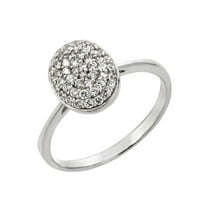 Clear Pave Set Cubic Zirconia Oval Solitaire Ring Rhodium Plated Sterling Silver Size 8