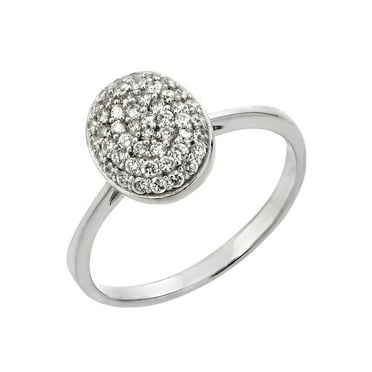 Clear Pave Set Cubic Zirconia Oval Solitaire Ring Rhodium Plated Sterling Silver Size 8