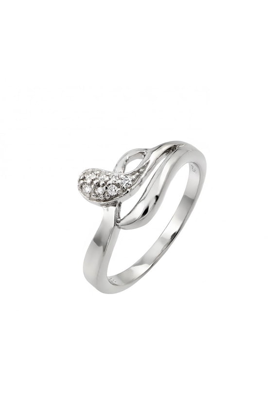 Clear Pave Set Cubic Zirconia Snake Design Ring Rhodium Plated Sterling Silver Size 7