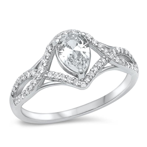 Clear Pear Wave Love Ring .925 Sterling Silver Band White Cubic Zirconia Jewelry Female Male Size 9