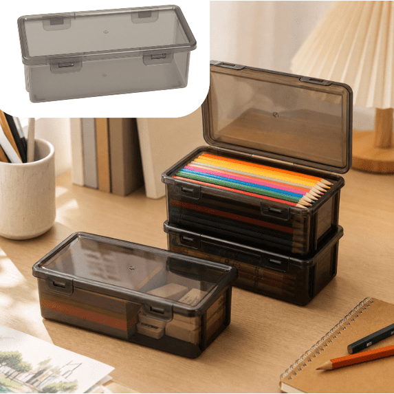 Clear Pencil Box - Extra Large Capacity Plastic Pencil Case with Snap-Tight Lid Stackable Design
