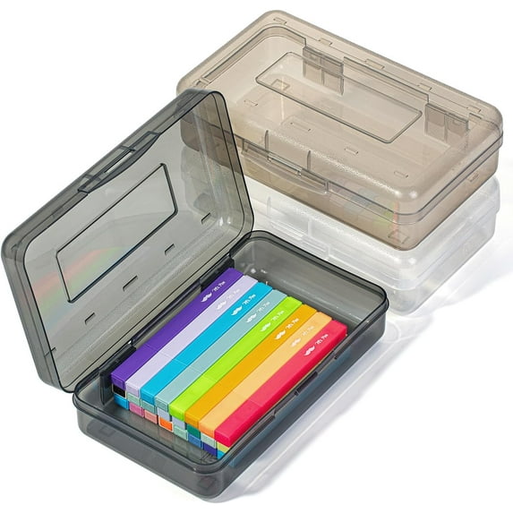 - Clear Pencil Boxes, 3 Pack, Grey Shades, Snap-Tight Lid, Plastic Pencil Box Organizer, 7.9"x4.5"x2.4"