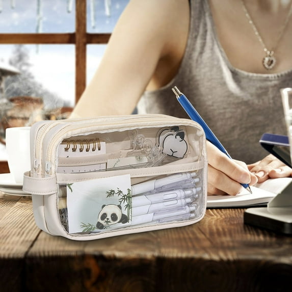 Clear Pencil Case, Transparent Mesh Pen Organizer, Multi-Compartment Travel Cosmetic Bag with Colorful Zippers, Lightweight PVC Storage Pouch for Pens, Makeup Brushes, and Small Items