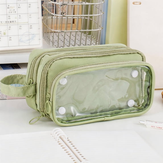 BYJKINGS Clear Pencil Pouch Case, Large Capacity Clear Pen Pencil Pouch with Zipper,Multi-Purpose for Travel,Teen Boys&Girls, Transparent Stationary Bag Green