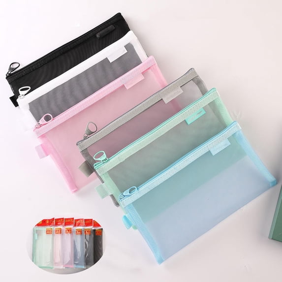 Clear Pencil Pouch, Transparent Mesh Zipper Case, Large Capacity Pen and Stationery Bag, for Students Back to School Supplies, Assorted Colors