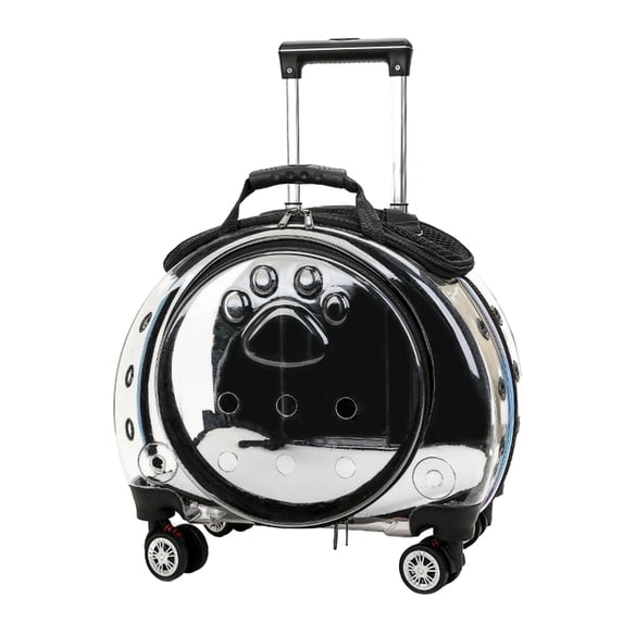 Clear Pet Carrier Trolley Case with Ventilation, Portable Cat & Dog Travel Backpack with Silent Wheels, Retractable Handle & Shoulder Strap