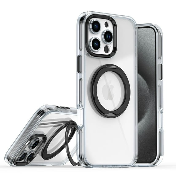 Clear Phone Case for Apple iPhone 11 Pro Max, 360 Rotating Kickstand Ring Holder Not-Yellowing Anti-Scratch Rugged TPU PC Slim Fit Case for iPhone 11 Pro Max, Black