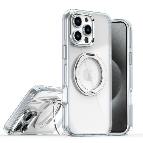 Clear Phone Case for Apple iPhone 13 Pro Max, 360 Rotating Kickstand Ring Holder Not-Yellowing Anti-Scratch Rugged TPU PC Slim Fit Case for iPhone 13 Pro Max, White
